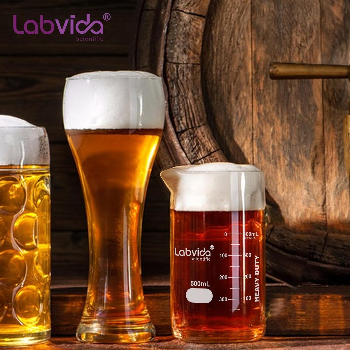 Upgrated 6 Size Low Form Glass Beaker Set, 25ml 50ml 100ml 250ml 500ml 1000ml, 3.3 Boro Glass beakers with Printed Graduation, LVA019