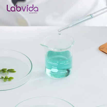 Upgrated 6 Size Low Form Glass Beaker Set, 25ml 50ml 100ml 250ml 500ml 1000ml, 3.3 Boro Glass beakers with Printed Graduation, LVA019