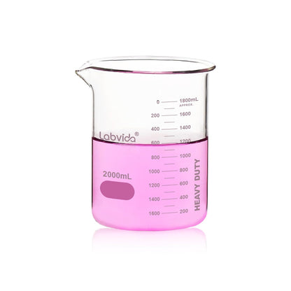 Upgrated 6 Size Low Form Glass Beaker Set, 25ml 50ml 100ml 250ml 500ml 1000ml, 3.3 Boro Glass beakers with Printed Graduation, LVA019