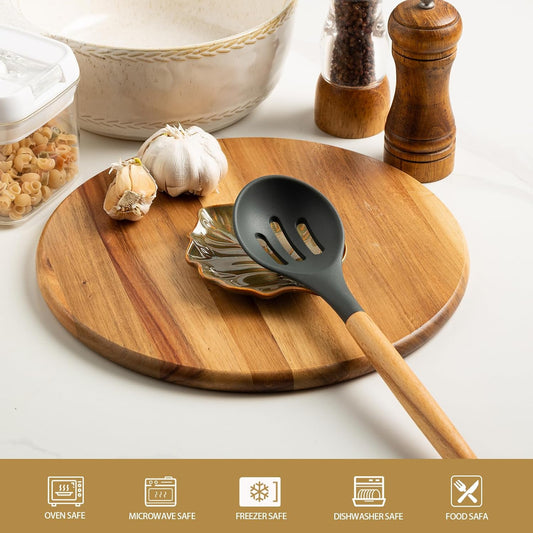 Ceramic Spoon Rest, 5.1 in Leaf Shape for Stove Top and Counter | Fits spoons, ladles, spatulas and coffee stirrers beside the stove, sink, coffee bar or dining table.