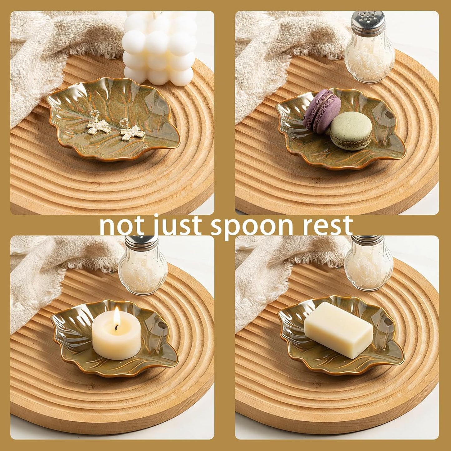 Ceramic Spoon Rest, 5.1 in Leaf Shape for Stove Top and Counter | Fits spoons, ladles, spatulas and coffee stirrers beside the stove, sink, coffee bar or dining table.