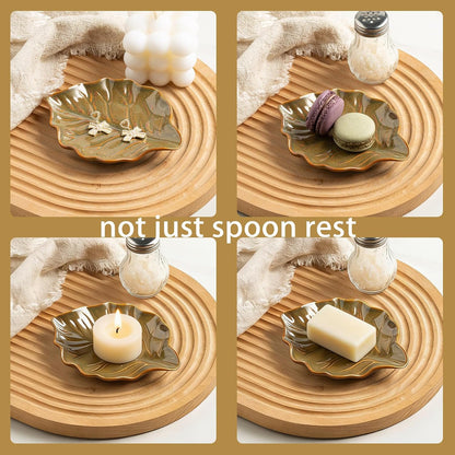 Ceramic Spoon Rest, 5.1 in Leaf Shape for Stove Top and Counter | Fits spoons, ladles, spatulas and coffee stirrers beside the stove, sink, coffee bar or dining table.