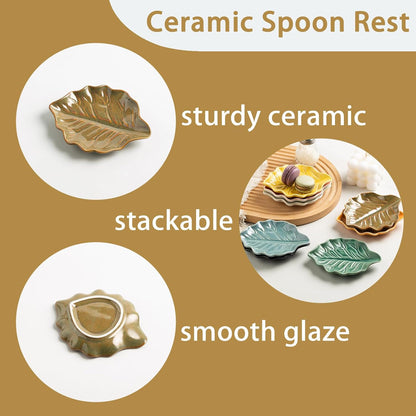 Ceramic Spoon Rest, 5.1 in Leaf Shape for Stove Top and Counter | Fits spoons, ladles, spatulas and coffee stirrers beside the stove, sink, coffee bar or dining table.