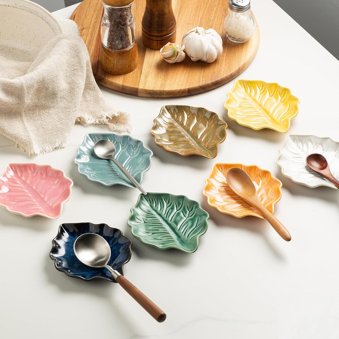 Ceramic Spoon Rest, 5.1 in Leaf Shape for Stove Top and Counter | Fits spoons, ladles, spatulas and coffee stirrers beside the stove, sink, coffee bar or dining table.