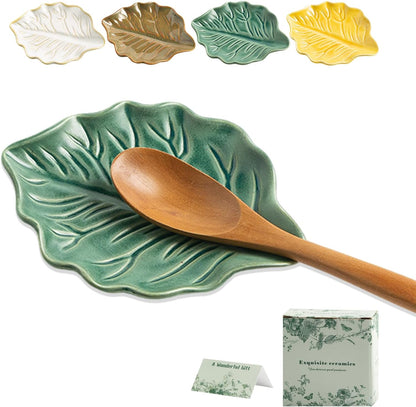 Ceramic Spoon Rest, 5.1 in Leaf Shape for Stove Top and Counter | Fits spoons, ladles, spatulas and coffee stirrers beside the stove, sink, coffee bar or dining table.
