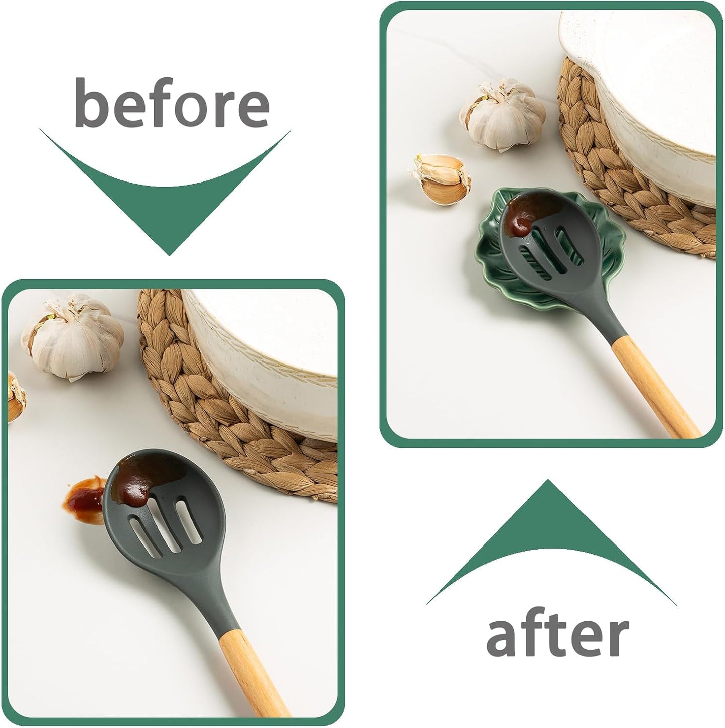 Ceramic Spoon Rest, 5.1 in Leaf Shape for Stove Top and Counter | Fits spoons, ladles, spatulas and coffee stirrers beside the stove, sink, coffee bar or dining table.