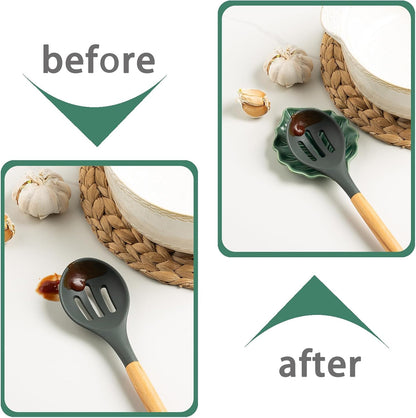 Ceramic Spoon Rest, 5.1 in Leaf Shape for Stove Top and Counter | Fits spoons, ladles, spatulas and coffee stirrers beside the stove, sink, coffee bar or dining table.