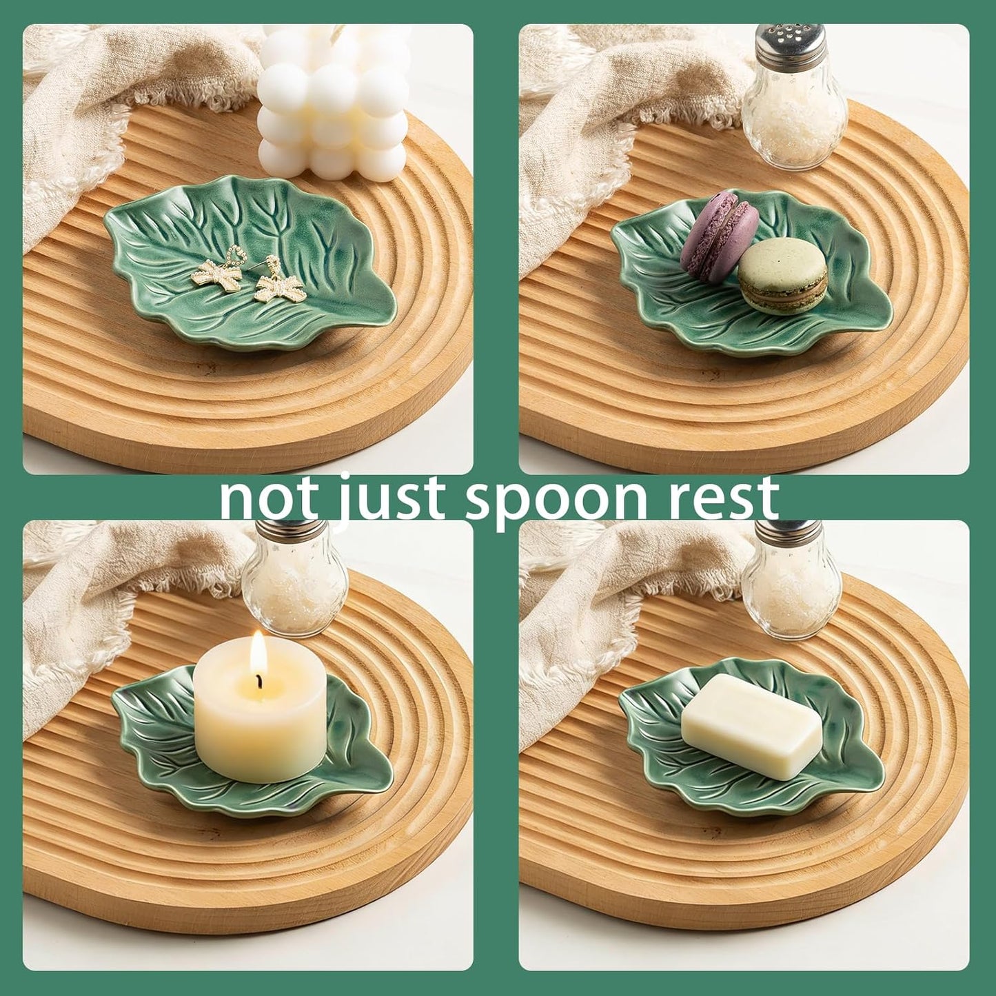 Ceramic Spoon Rest, 5.1 in Leaf Shape for Stove Top and Counter | Fits spoons, ladles, spatulas and coffee stirrers beside the stove, sink, coffee bar or dining table.