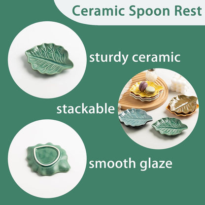 Ceramic Spoon Rest, 5.1 in Leaf Shape for Stove Top and Counter | Fits spoons, ladles, spatulas and coffee stirrers beside the stove, sink, coffee bar or dining table.