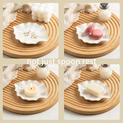 Ceramic Spoon Rest, 5.1 in Leaf Shape for Stove Top and Counter | Fits spoons, ladles, spatulas and coffee stirrers beside the stove, sink, coffee bar or dining table.