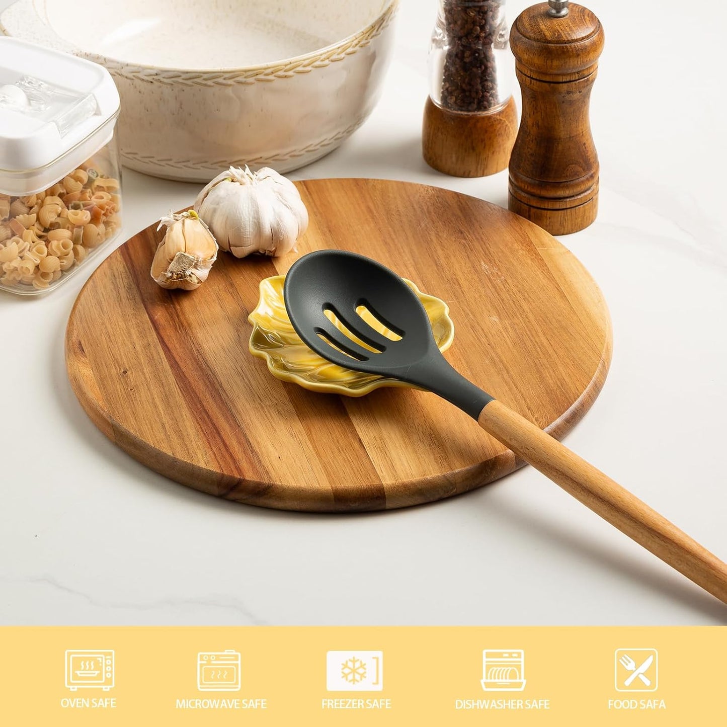 Ceramic Spoon Rest, 5.1 in Leaf Shape for Stove Top and Counter | Fits spoons, ladles, spatulas and coffee stirrers beside the stove, sink, coffee bar or dining table.