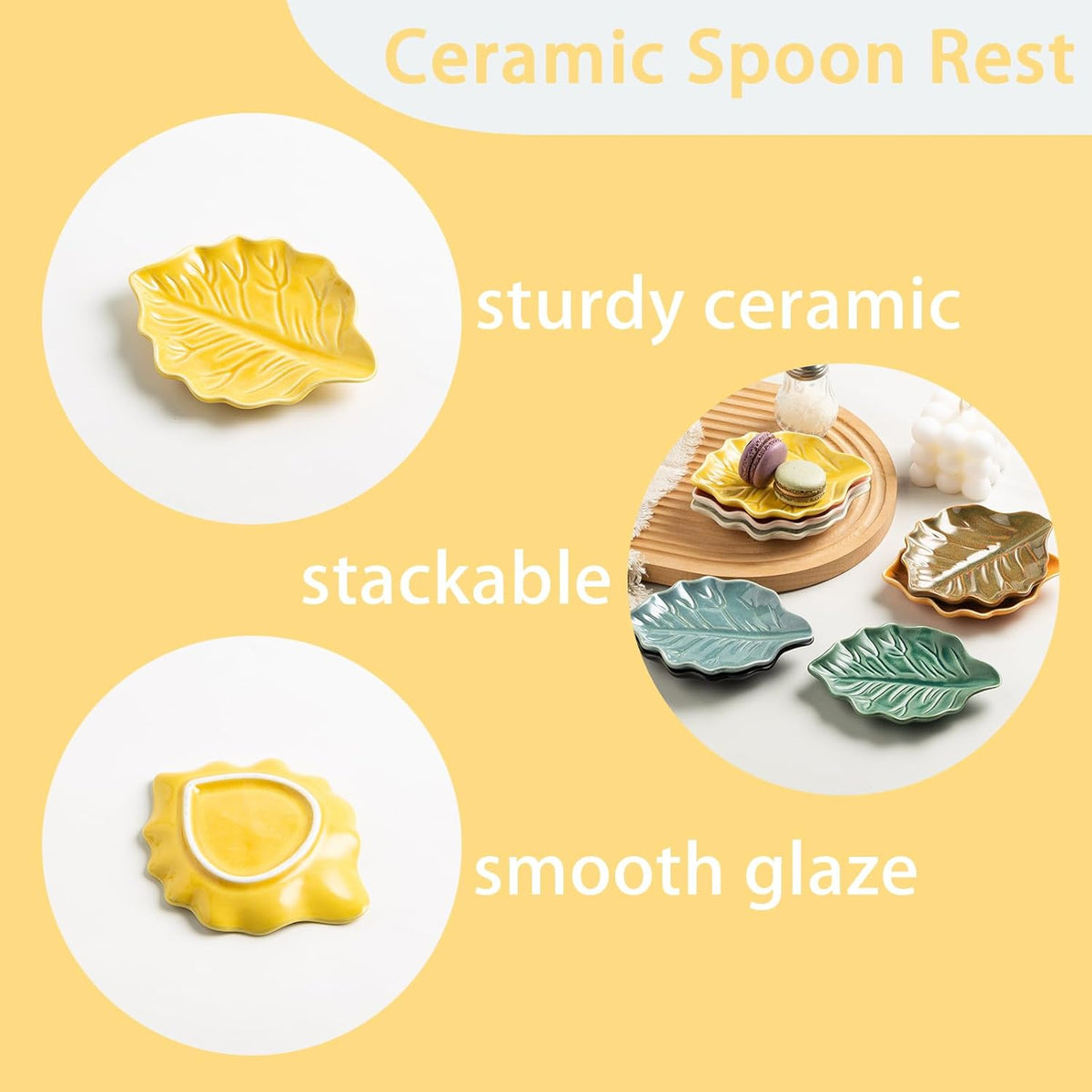 Ceramic Spoon Rest, 5.1 in Leaf Shape for Stove Top and Counter | Fits spoons, ladles, spatulas and coffee stirrers beside the stove, sink, coffee bar or dining table.