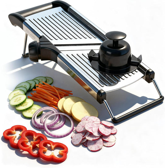 Mandoline Slicer for Kitchen, Adjustable Vegetable Slicer with Julienne Blade, Stainless Steel Food Cutter with Hand Guard for Potatoes, Cucumbers, Onions & Meal Prep