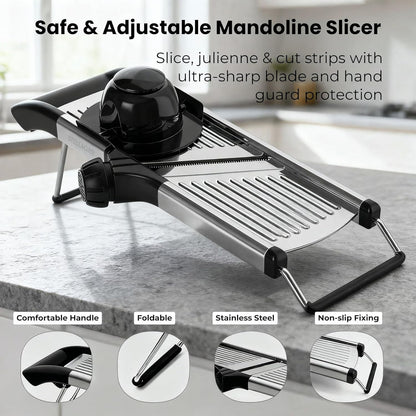 Mandoline Slicer for Kitchen, Adjustable Vegetable Slicer with Julienne Blade, Stainless Steel Food Cutter with Hand Guard for Potatoes, Cucumbers, Onions & Meal Prep