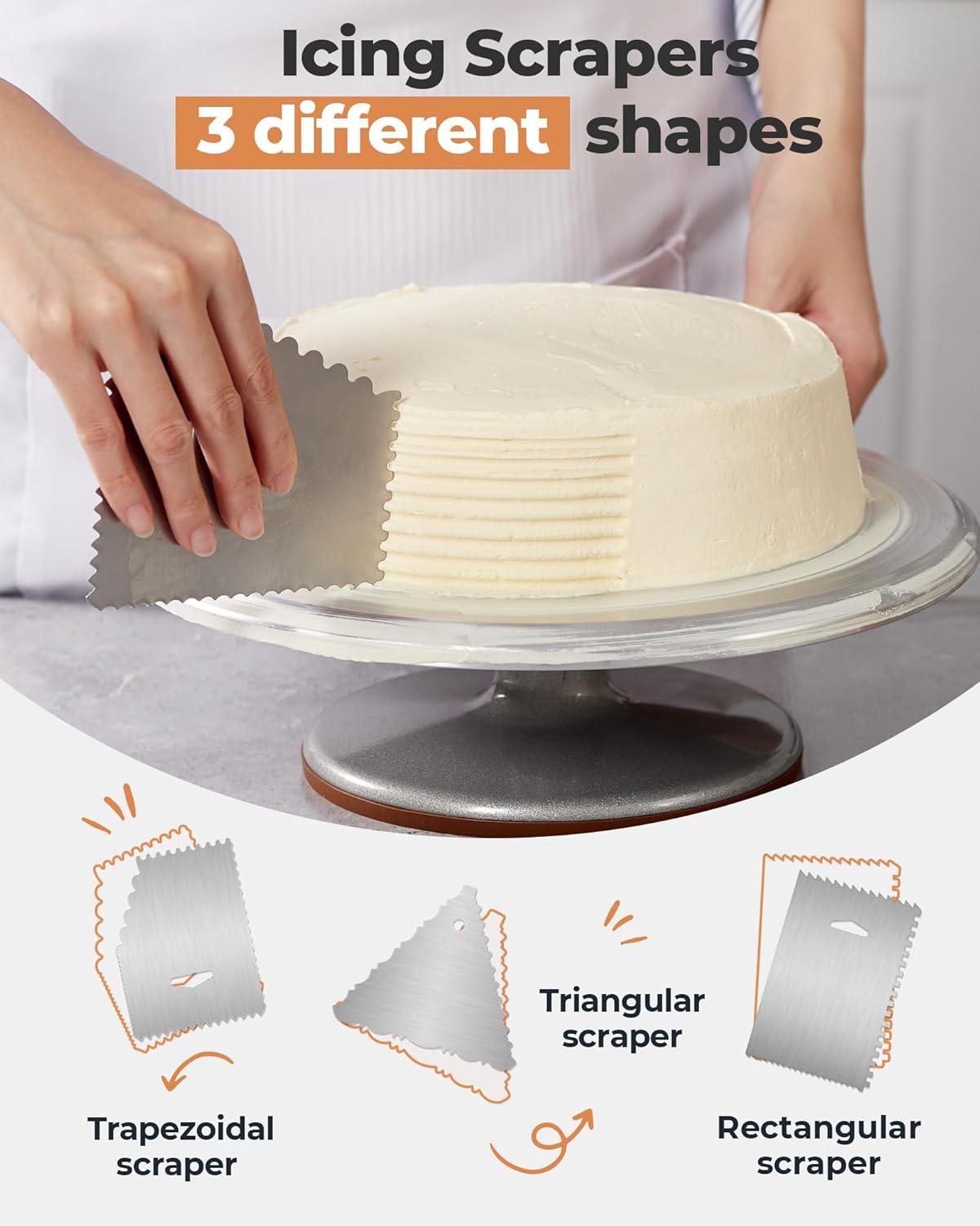 Aluminum Cake Stand Turntable Set for Decorating Baking Kit, 12" | Beginner-friendly, Baking Supplies Tools with Cake Stand Turntable for Decorating and Display, 2 Spatulas, 3 Icing Scrapers