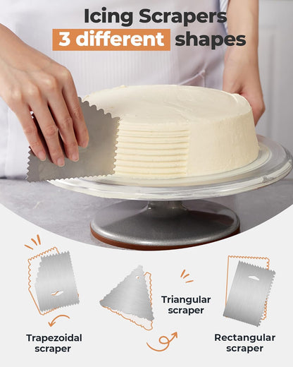 Aluminum Cake Stand Turntable Set for Decorating Baking Kit, 12" | Beginner-friendly, Baking Supplies Tools with Cake Stand Turntable for Decorating and Display, 2 Spatulas, 3 Icing Scrapers