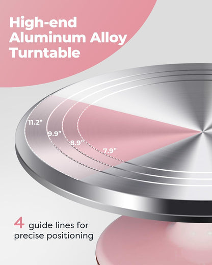 Aluminum Cake Stand Turntable Set for Decorating Baking Kit, 12" | Beginner-friendly, Baking Supplies Tools with Cake Stand Turntable for Decorating and Display, 2 Spatulas, 3 Icing Scrapers