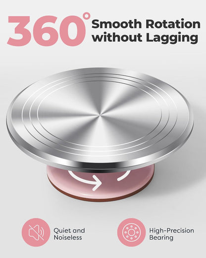 Aluminum Cake Stand Turntable Set for Decorating Baking Kit, 12" | Beginner-friendly, Baking Supplies Tools with Cake Stand Turntable for Decorating and Display, 2 Spatulas, 3 Icing Scrapers