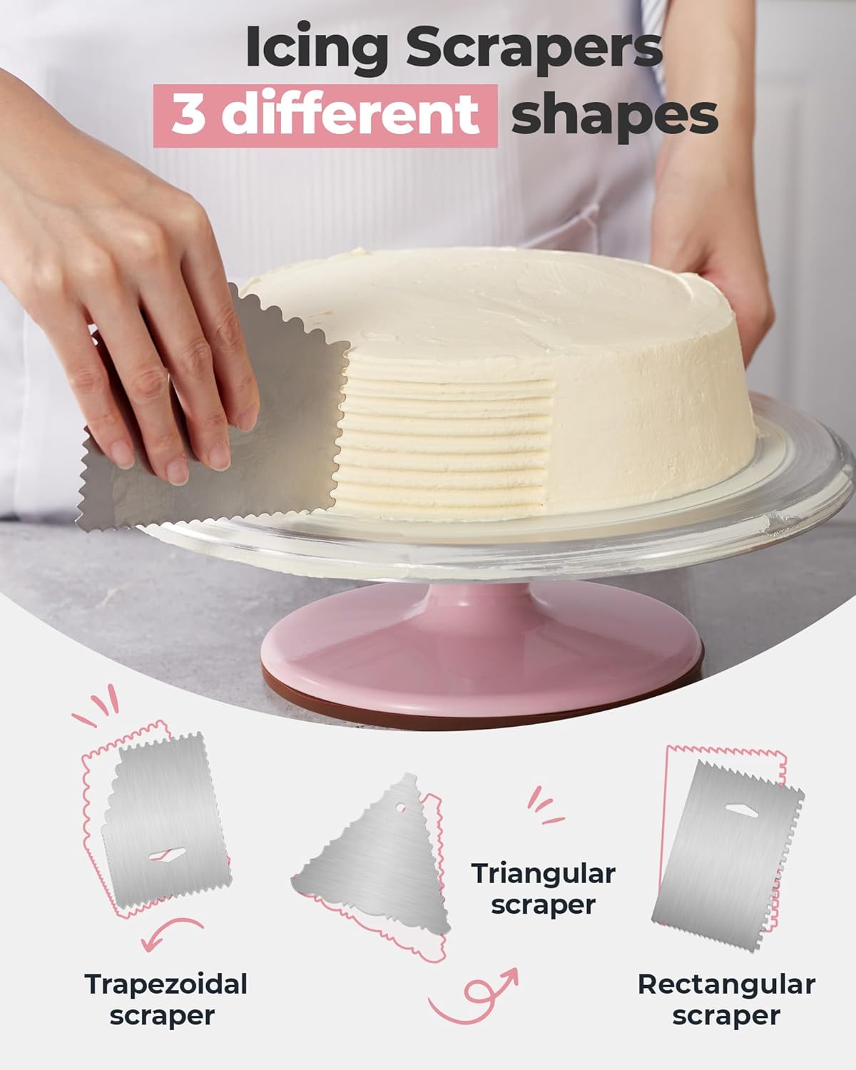 Aluminum Cake Stand Turntable Set for Decorating Baking Kit, 12" | Beginner-friendly, Baking Supplies Tools with Cake Stand Turntable for Decorating and Display, 2 Spatulas, 3 Icing Scrapers