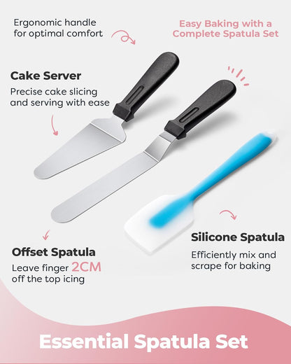 Aluminum Cake Stand Turntable Set for Decorating Baking Kit, 12" | Beginner-friendly, Baking Supplies Tools with Cake Stand Turntable for Decorating and Display, 2 Spatulas, 3 Icing Scrapers
