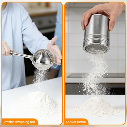Flour Sifter for Baking, 3 Cup Double-layer Squeeze, Stainless Steel