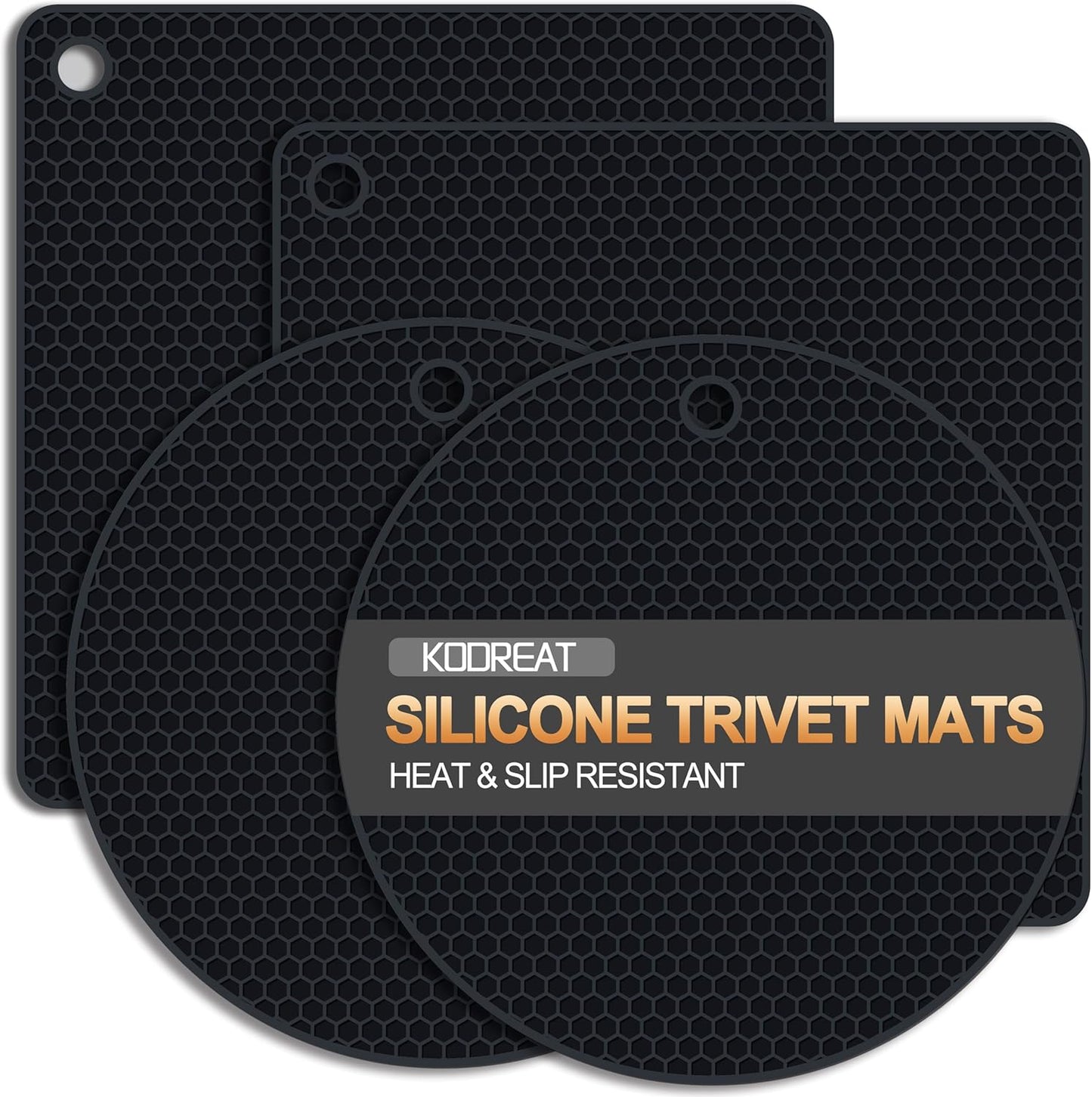 4 Pack Silicone Trivets for Hot Dishes | Heat-Resistant Non-Slip Hot Pads for Kitchen Countertops and Tables, Food-Grade Thick Silicone Mats (7.1x7.1in)
