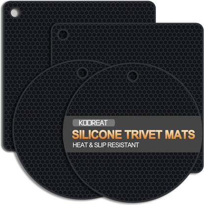4 Pack Silicone Trivets for Hot Dishes | Heat-Resistant Non-Slip Hot Pads for Kitchen Countertops and Tables, Food-Grade Thick Silicone Mats (7.1x7.1in)