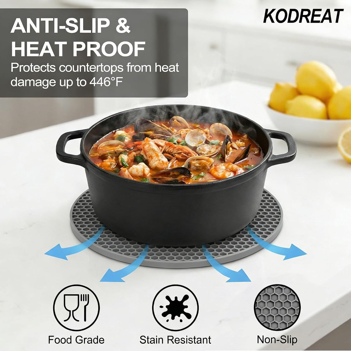 4 Pack Silicone Trivets for Hot Dishes | Heat-Resistant Non-Slip Hot Pads for Kitchen Countertops and Tables, Food-Grade Thick Silicone Mats (7.1x7.1in)