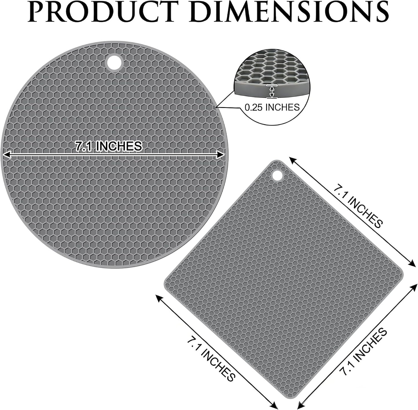 4 Pack Silicone Trivets for Hot Dishes | Heat-Resistant Non-Slip Hot Pads for Kitchen Countertops and Tables, Food-Grade Thick Silicone Mats (7.1x7.1in)