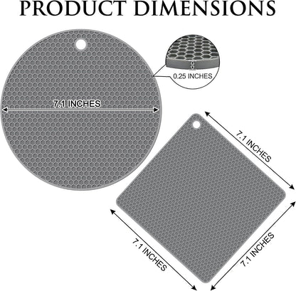 4 Pack Silicone Trivets for Hot Dishes | Heat-Resistant Non-Slip Hot Pads for Kitchen Countertops and Tables, Food-Grade Thick Silicone Mats (7.1x7.1in)