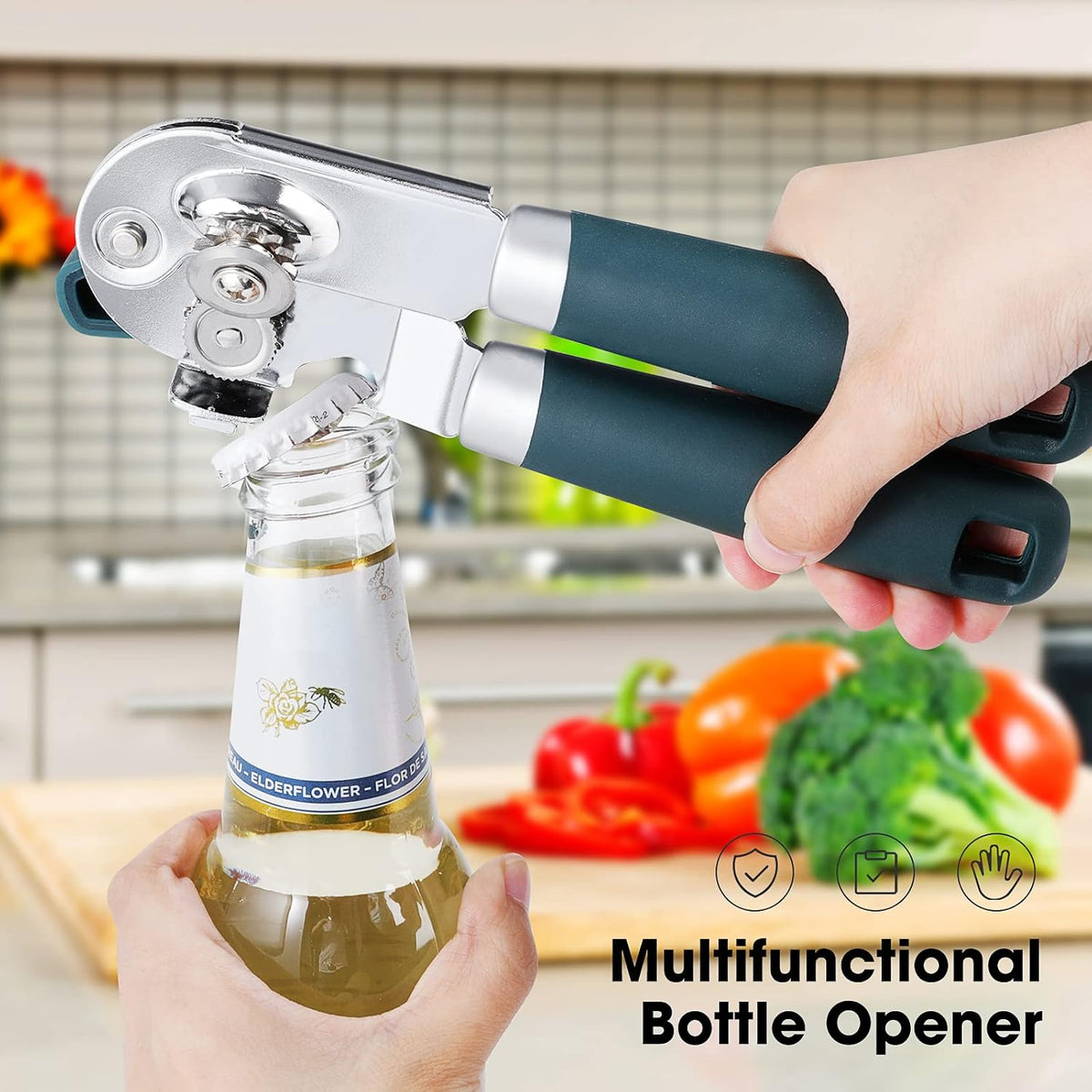 Heavy Duty Hand Can Opener Manual with Magnet Lid Remover, Green