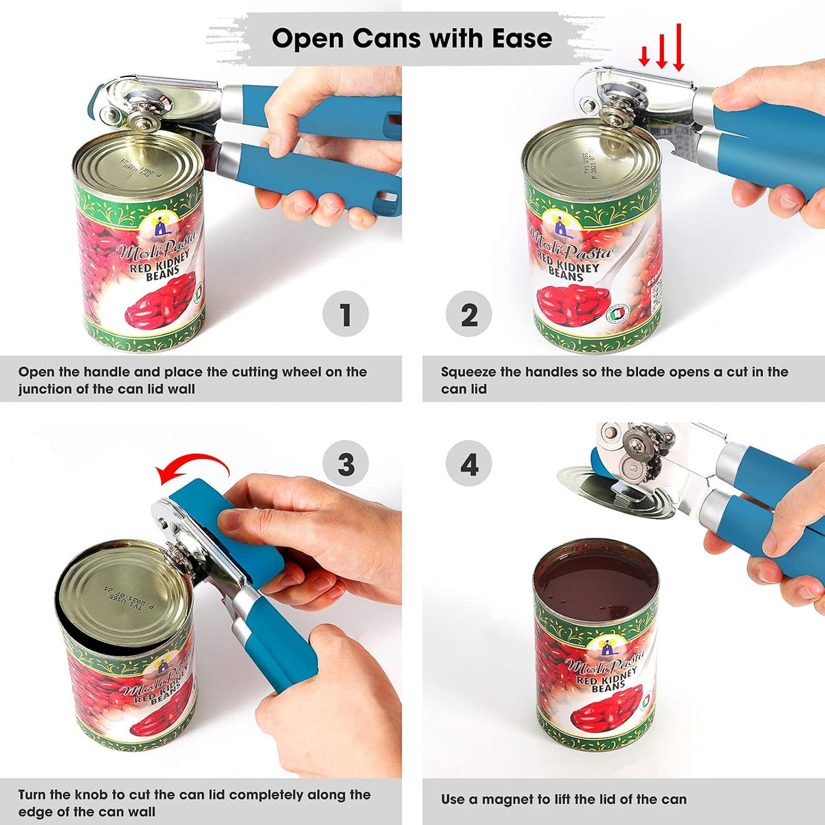 Heavy Duty Hand Can Opener Manual with Magnet Lid Remover, Green