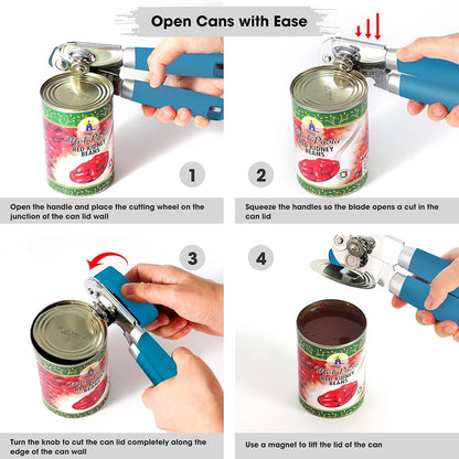 Heavy Duty Hand Can Opener Manual with Magnet Lid Remover, Green