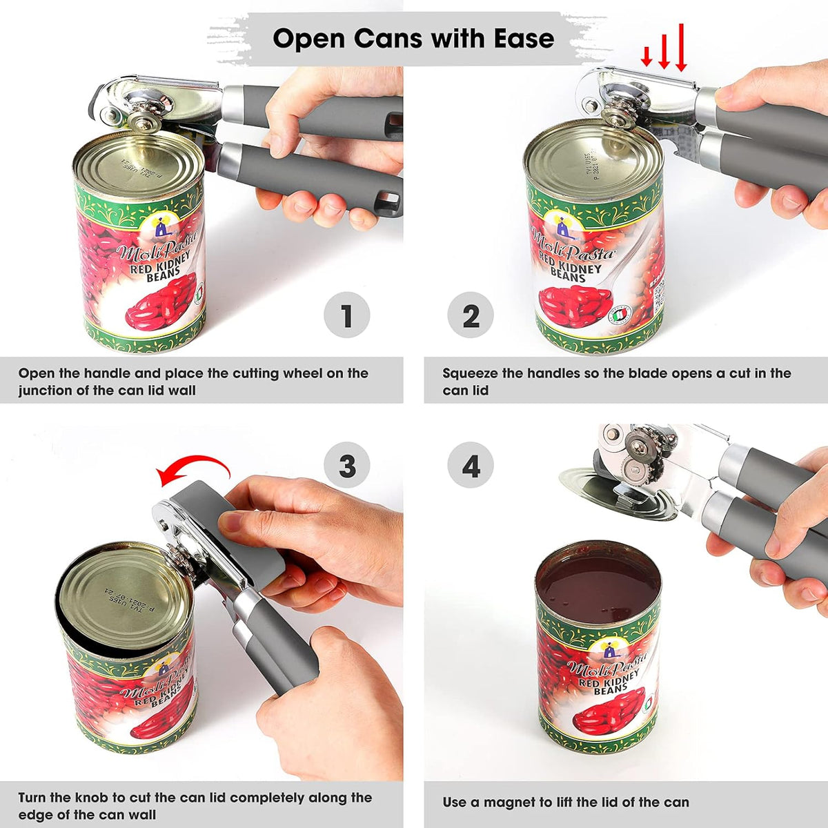 Heavy Duty Hand Can Opener Manual with Magnet Lid Remover, Green