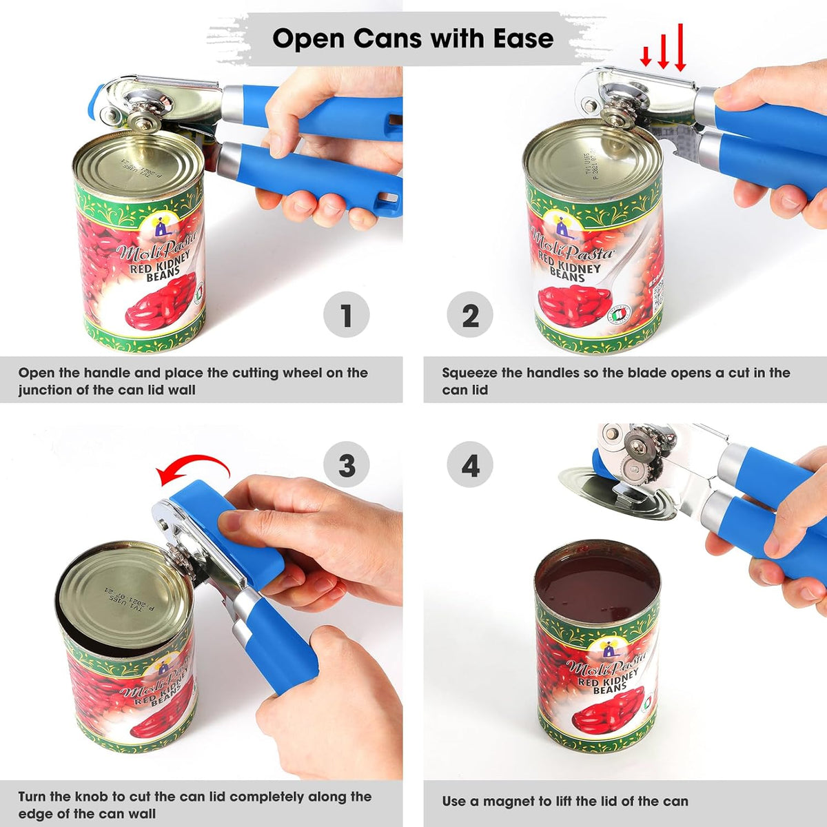 Heavy Duty Hand Can Opener Manual with Magnet Lid Remover, Green