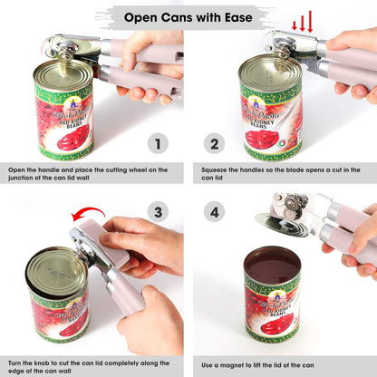 Heavy Duty Hand Can Opener Manual with Magnet Lid Remover, Green