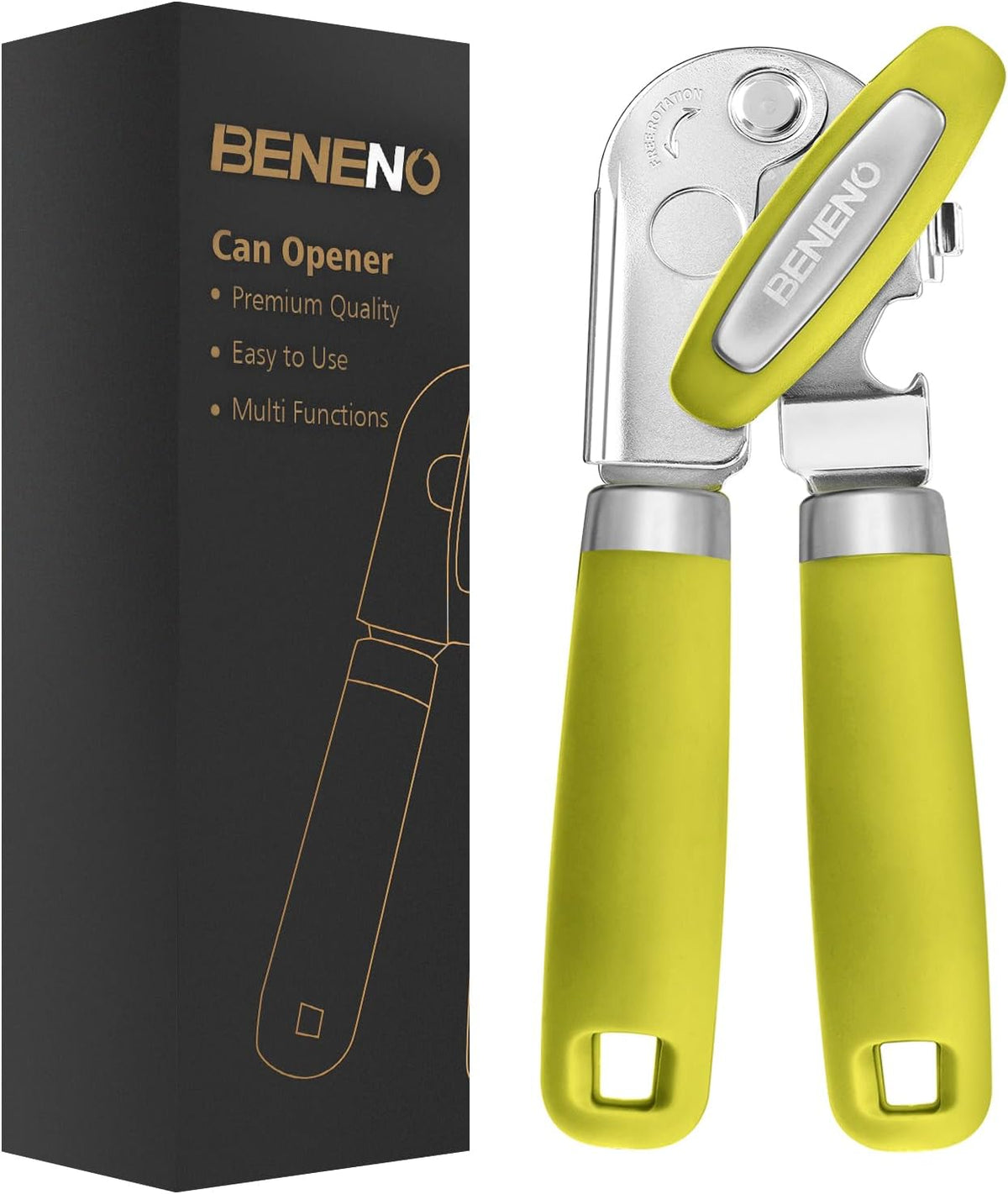 Heavy Duty Hand Can Opener Manual with Magnet Lid Remover, Green