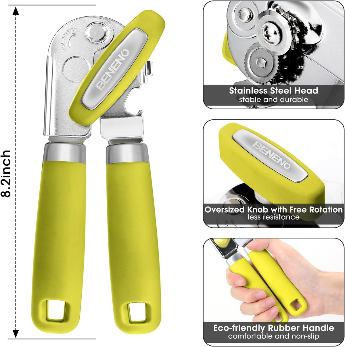 Heavy Duty Hand Can Opener Manual with Magnet Lid Remover, Green
