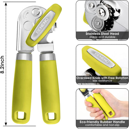Heavy Duty Hand Can Opener Manual with Magnet Lid Remover, Green