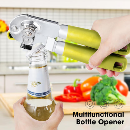 Heavy Duty Hand Can Opener Manual with Magnet Lid Remover, Green