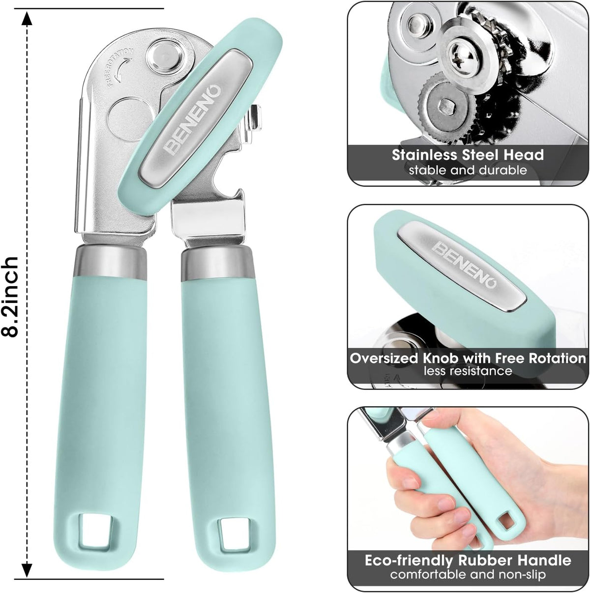 Heavy Duty Hand Can Opener Manual with Magnet Lid Remover, Green
