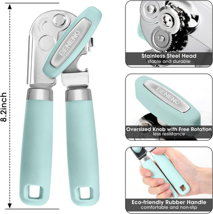 Heavy Duty Hand Can Opener Manual with Magnet Lid Remover, Green
