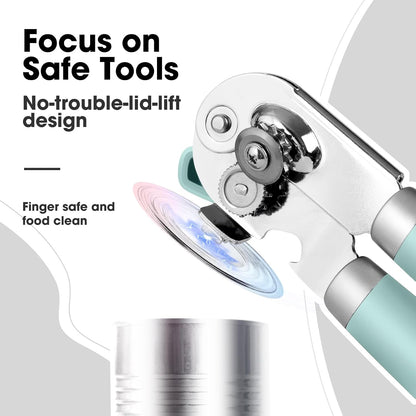 Heavy Duty Hand Can Opener Manual with Magnet Lid Remover, Green