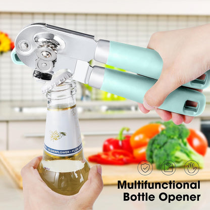 Heavy Duty Hand Can Opener Manual with Magnet Lid Remover, Green