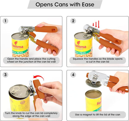 Heavy Duty Hand Can Opener Manual with Magnet Lid Remover, Green