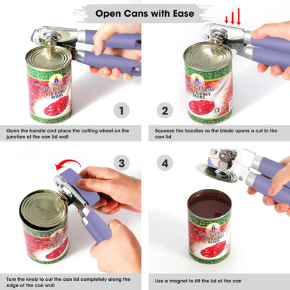 Heavy Duty Hand Can Opener Manual with Magnet Lid Remover, Green