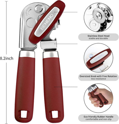 Heavy Duty Hand Can Opener Manual with Magnet Lid Remover, Green