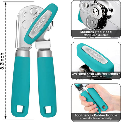 Heavy Duty Hand Can Opener Manual with Magnet Lid Remover, Green
