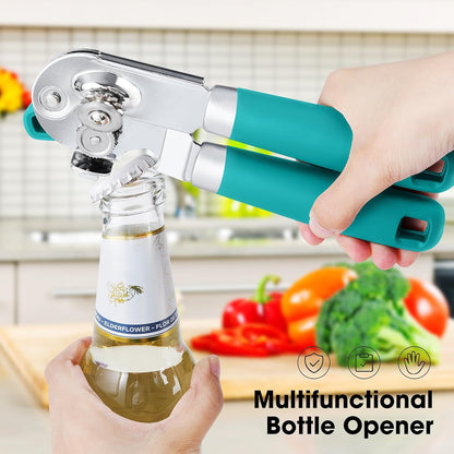 Heavy Duty Hand Can Opener Manual with Magnet Lid Remover, Green