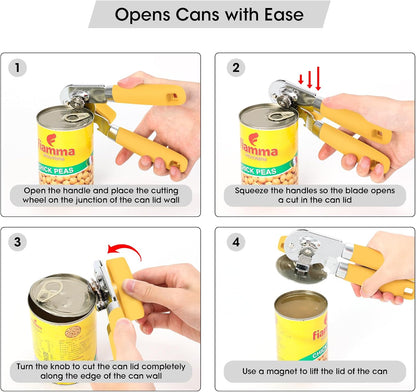 Heavy Duty Hand Can Opener Manual with Magnet Lid Remover, Green